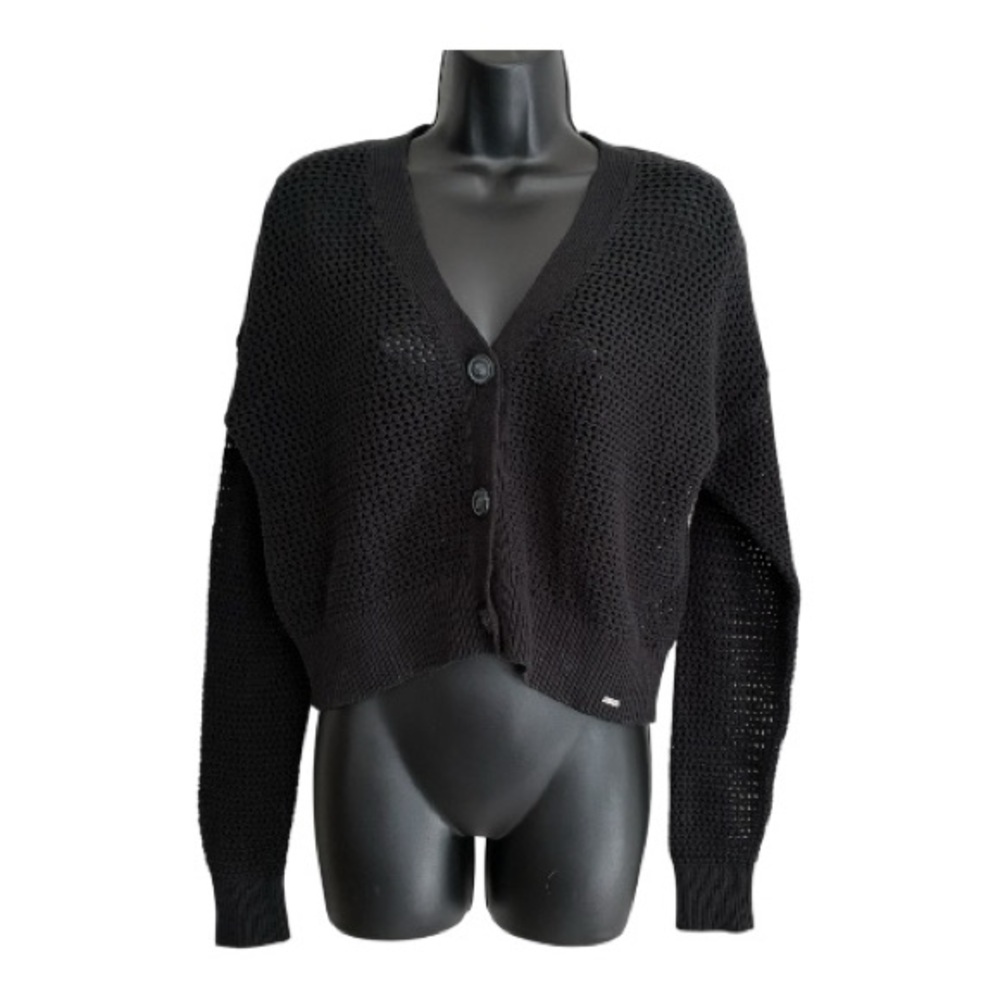 Hollister Black Open-Weave Knit Crop Top Size XS